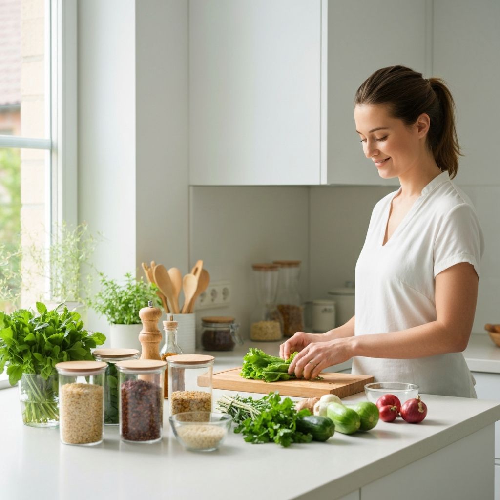 Vorbereitete Zutaten in Glascontainern, organisiert in der Küche
