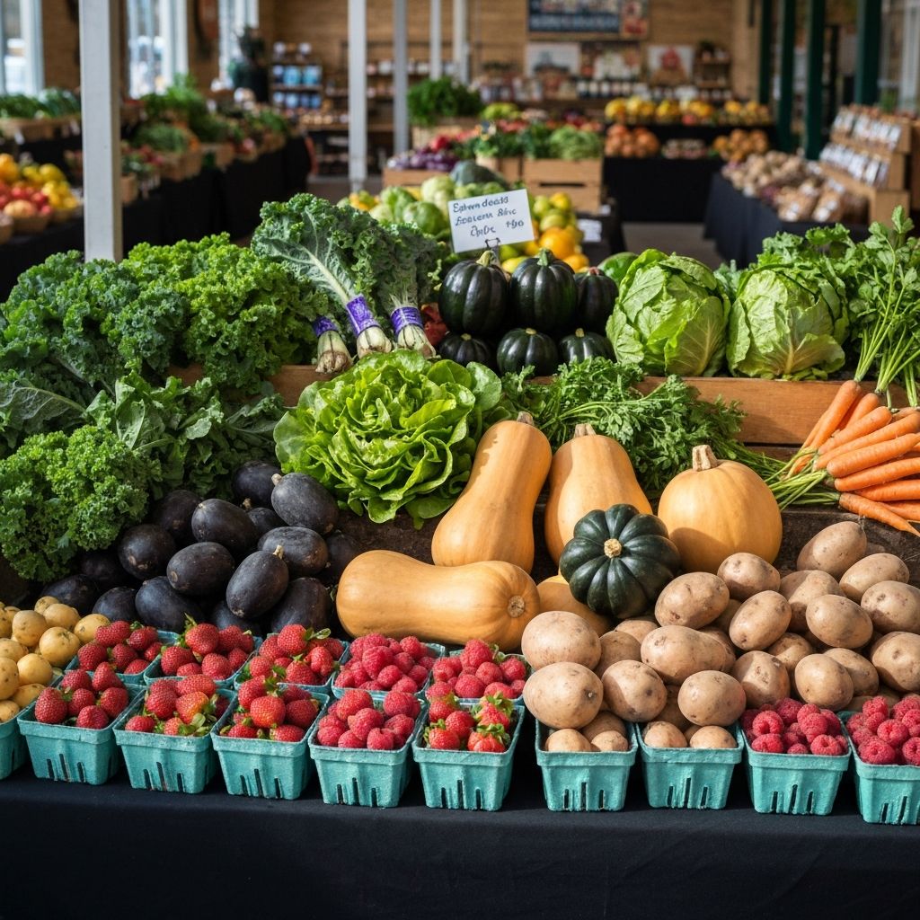 Saisonale Produkte aus verschiedenen Jahreszeiten nebeneinander