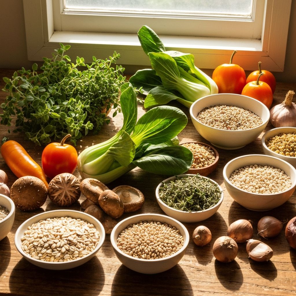 Zutaten verschiedener Küchen der Welt arrangiert nebeneinander